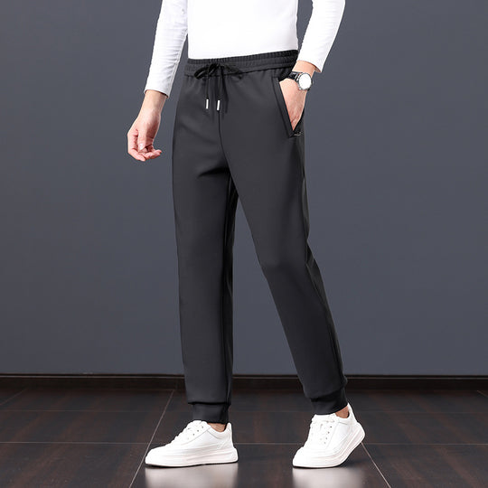 Herren elastische Freizeithose mit Tunnelzug, geradem Bein und verdeckten Reißverschlusstaschen EB