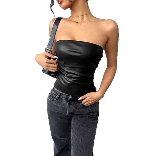 Damen Figurumspielendes Oberteil im edgy Lederlook EB