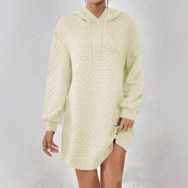 Damen Kapuzenkleid mit Strukturmuster und langen Ärmeln EB