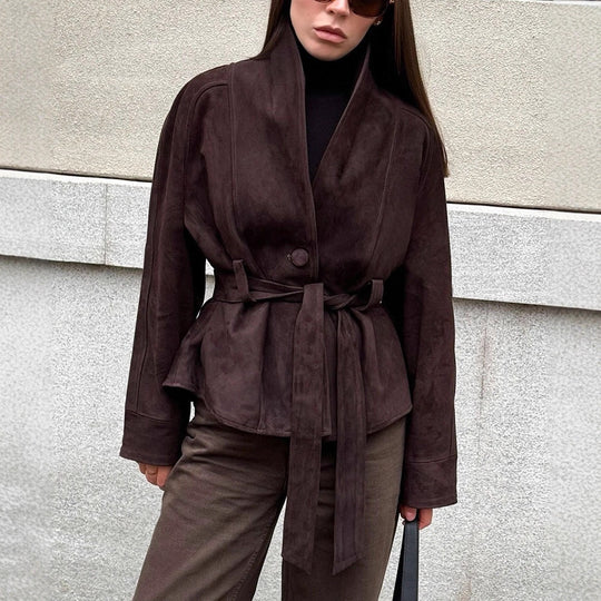 Damen Elegante Wendeblazerjacke aus hochwertigem Wildleder EB