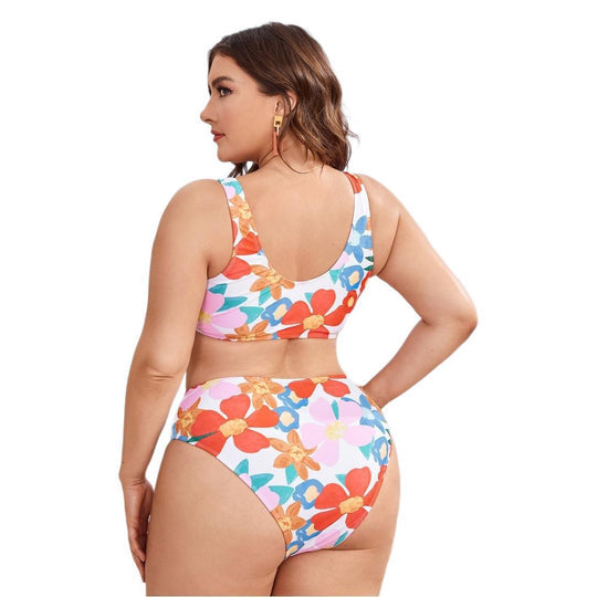 Damen Hochgeschnittenes Bikini-Set mit floralem Design EB