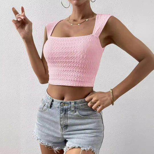 Damen modisches Crop-Top mit quadratischem Ausschnitt und strukturiertem Obermaterial EB