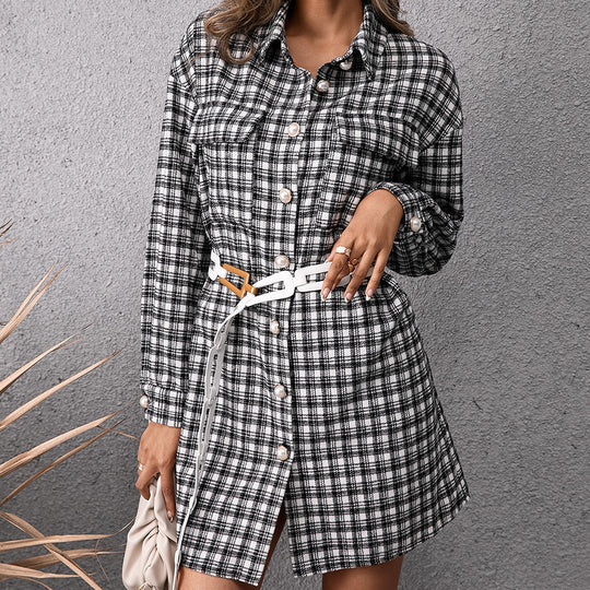 Damen Karo Hemdblusenkleid EB