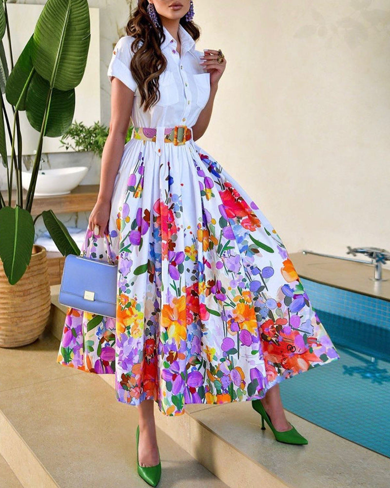 Damen Maxikleid mit schickem Floral-Design und tailliertem Schnitt EB