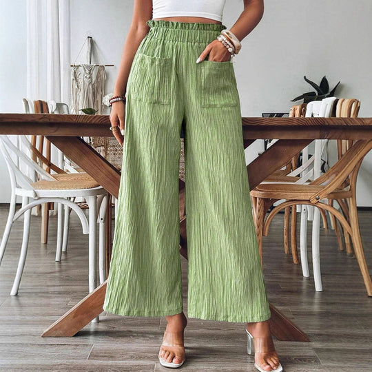 Damen Weitgeschnittene Leinenhose mit elastischem Bund und praktischen Taschen EB