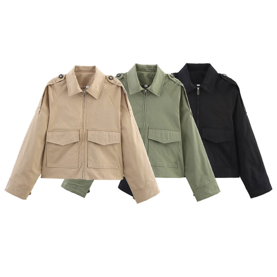 Damen modische Utility-Jacke mit praktischen Taschen EB