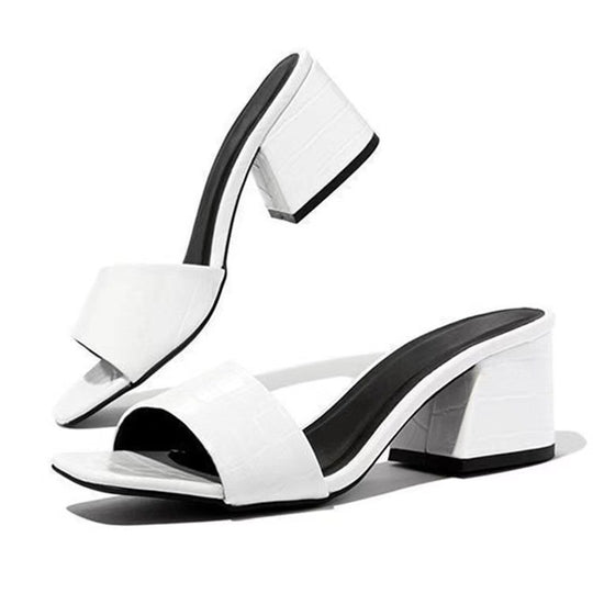 Damen offene Blockabsatz-Sandaletten mit elegantem Krokodilleder-Design EB