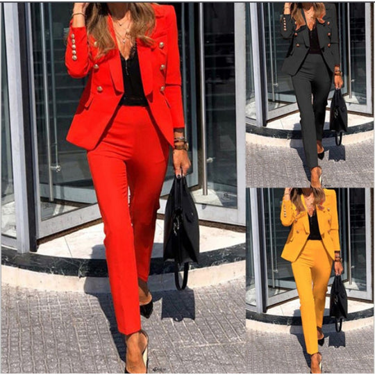 Damen Elegantes Business-Anzug-Set mit doppelter Knopfleiste EB