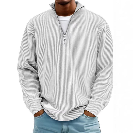 Herren nan gerippter Strickpullover mit halbem Reißverschluss und Stehkragen EB