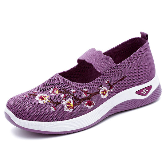 Damen Sportliche Slip-On Sneakers mit floralem Stickdesign EB