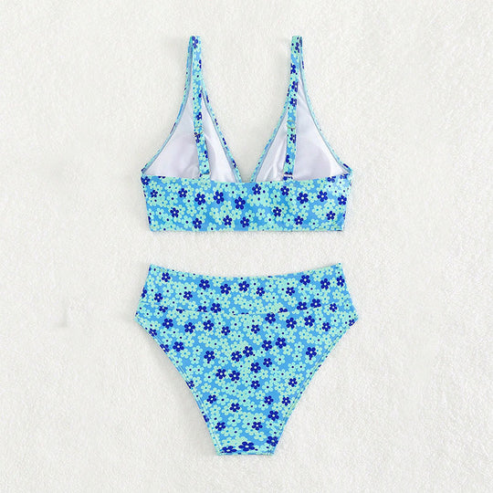 Damen Hochgeschnittener Floral-Bikini mit verstellbaren Trägern EB
