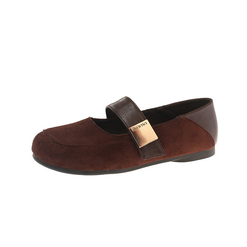 Damen Ballerina-Schuhe mit modischer Schnalle und weichem Wildlederoberteil EB