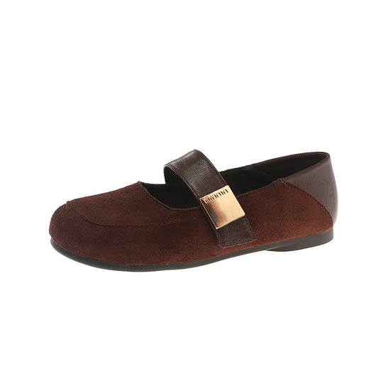 Damen Ballerina-Schuhe mit modischer Schnalle und weichem Wildlederoberteil EB