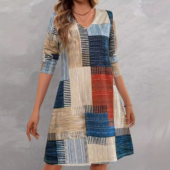 Damen Freizeitkleid mit grafischem Muster und lockerem Schnitt EB