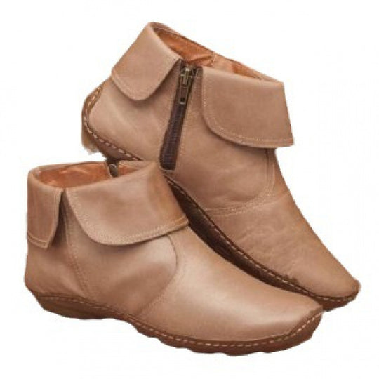 Damen nan knöchelhohe Lederoptik-Stiefelette mit umlegbarer Manschette und seitlichem Reißverschluss EB