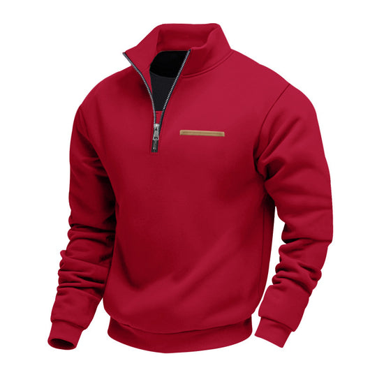 Herren nan Sweatshirt mit halbem Reißverschluss, Stehkragen und Brust-Welttasche EB