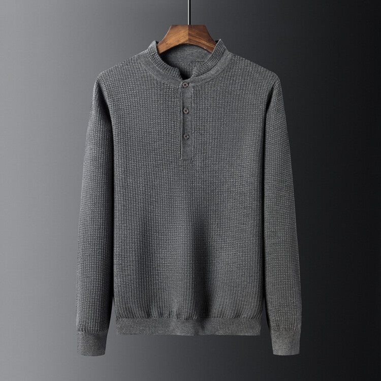 Herren Strukturierter Langarm-Pullover mit Knopfleiste EB