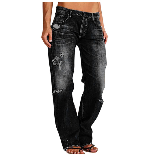 Damen nan weite zerrissene Jeans mit hoher Taille Relaxed Fit und ausgefranstem Saum EB