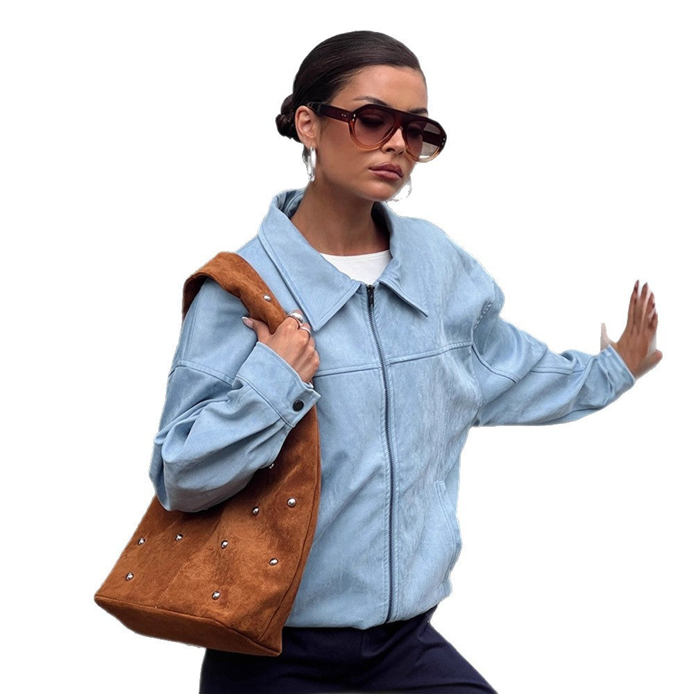 Damen lässige Kunstlederjacke mit modernem Schnitt und praktischen Taschen EB
