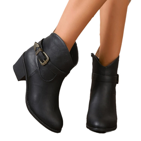Damen Freizeit-Stiefeletten mit dekorativem Schnallen-Detail EB