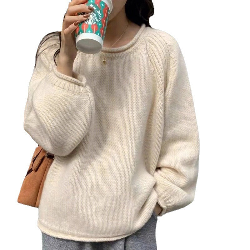 Damen gemütlicher Strickpullover mit lässigem Schnitt und luftigen Ärmeln EB