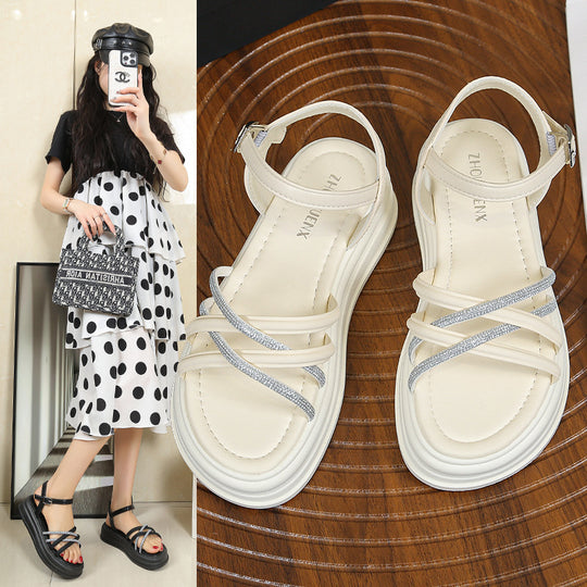 Damen Plateau-Sandalen mit Glitzerakzenten und verstellbarem Riemen EB