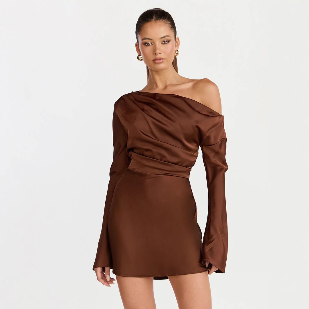 Damen Cocktailkleid mit asymmetrischem Design und elegantem Off-Shoulder-Ausschnitt EB