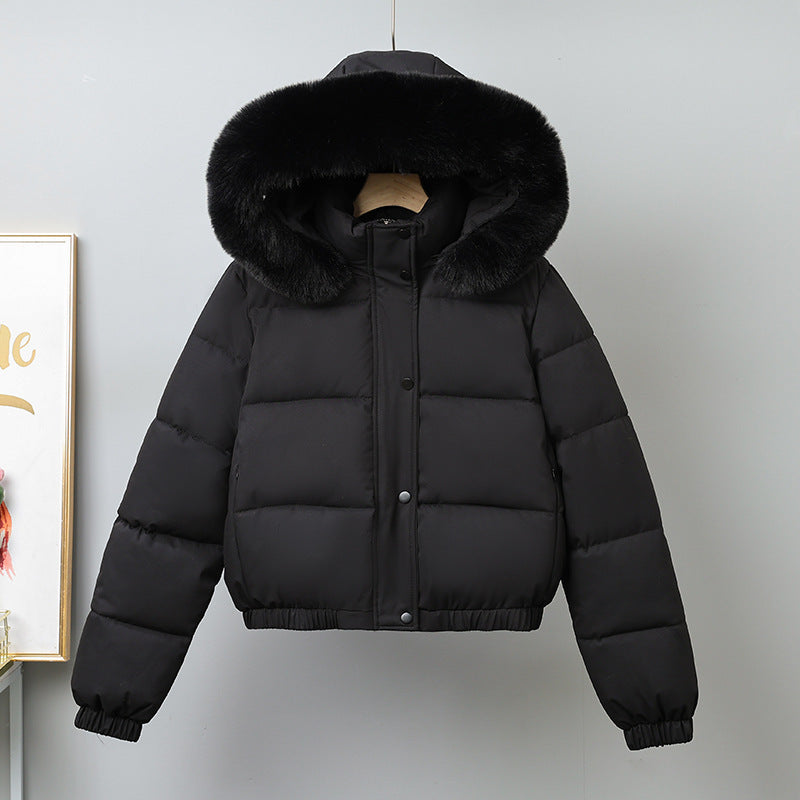 Damen nan kurz geschnittener Thermo-Blouson mit voluminöser Kapuzenblende und elastischem Saum EB