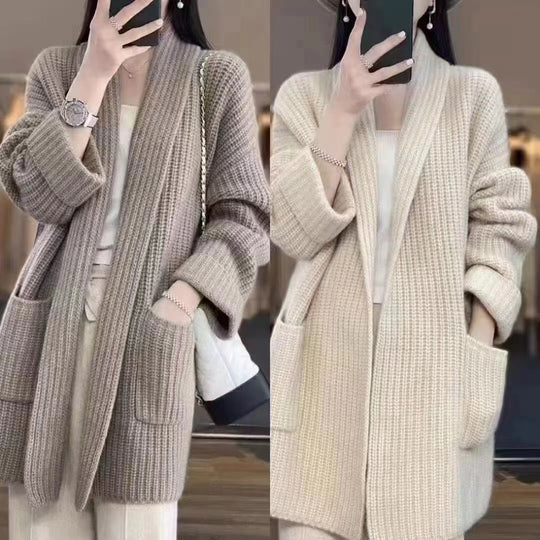 Damen Gemütlicher Strickcardigan mit tiefen Taschen EB