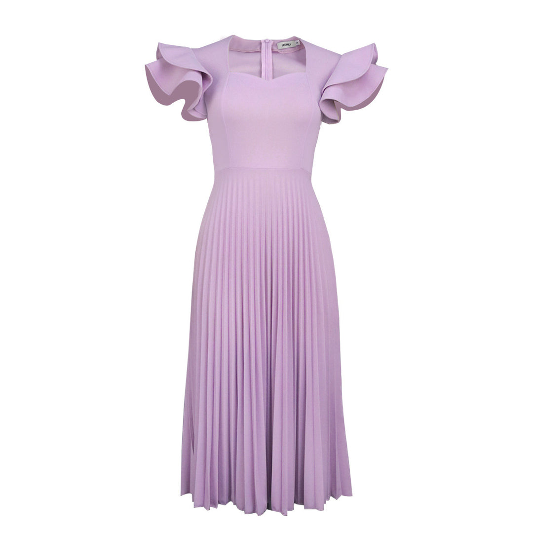Damen plissiertes Maxikleid mit eleganten Rüschendetails EB