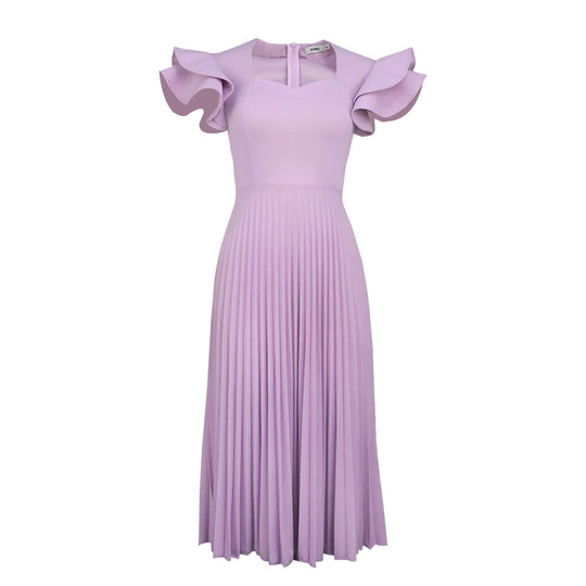 Damen plissiertes Maxikleid mit eleganten Rüschendetails EB