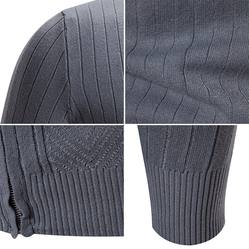 Herren eleganter Feinstrickpullover mit Stehkragen und Reißverschluss EB