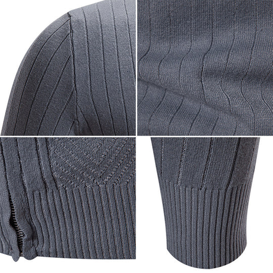 Herren eleganter Feinstrickpullover mit Stehkragen und Reißverschluss EB