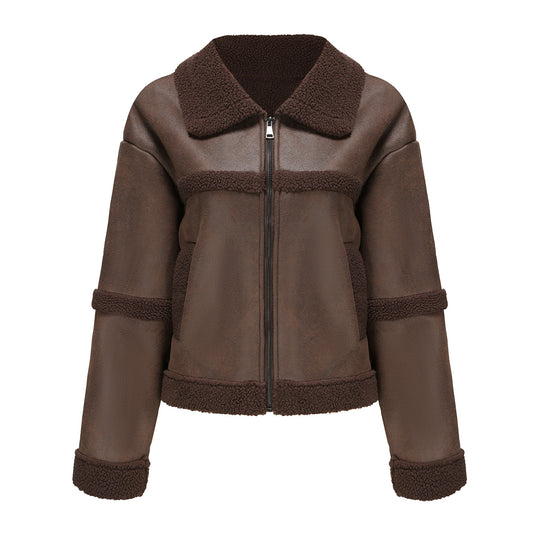 Damen nan kurze Teddyjacke im Aviator-Stil mit Reißverschluss EB