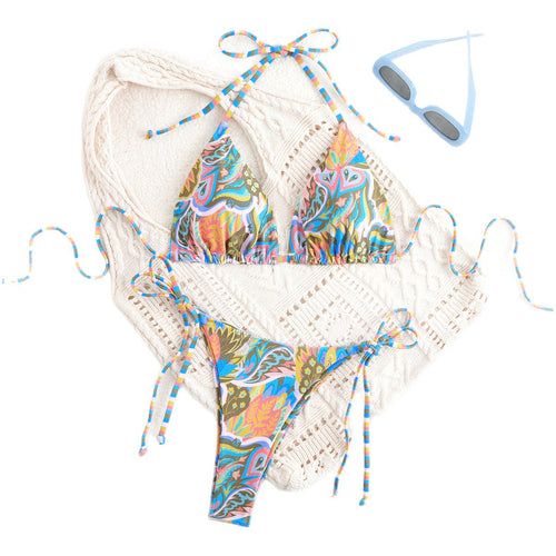 Damen Triangel-Bikini mit buntem Mustermix EB