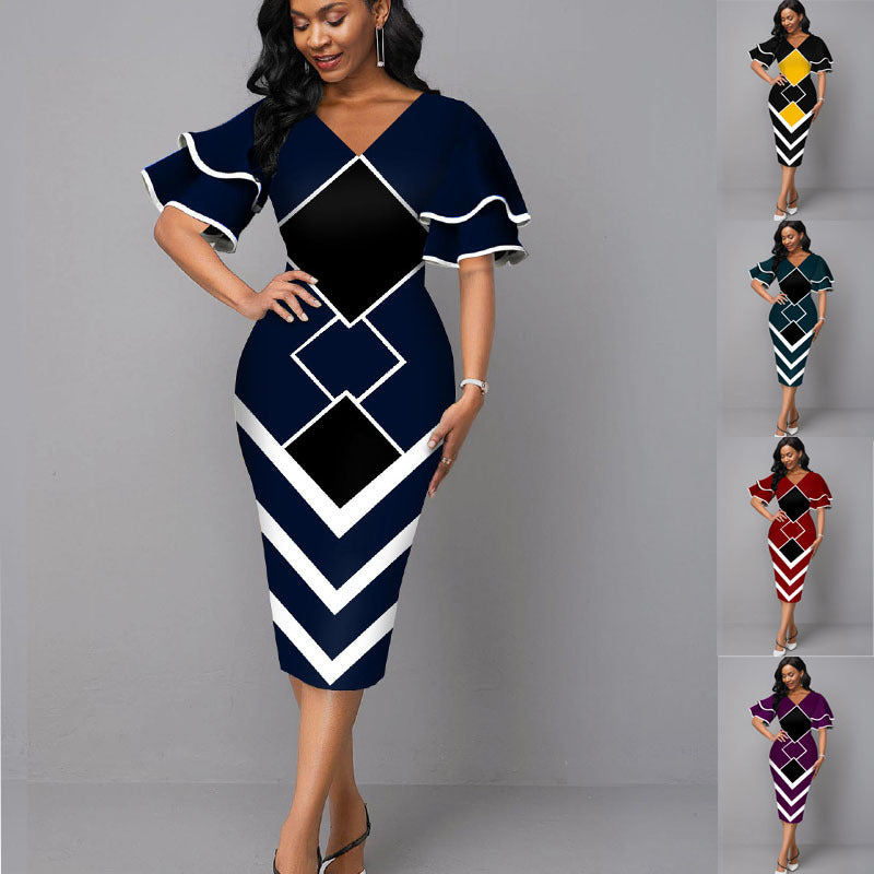 Damen Figurbetontes Kleid mit einzigartigem geometrischem Design EB