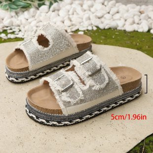 Damen Plattform-Sandalen mit modischem Doppelriemen EB