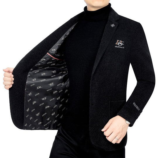 Herren Tweed-Blend Sakko mit Struktur, aufgesetzten Taschen und gemustertem Innenfutter EB
