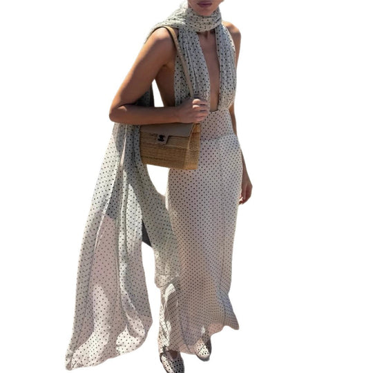 Damen Elegantes Maxikleid mit asymmetrischem Halsschmuck EB
