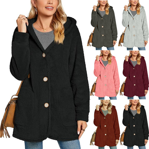 Damen Kuschelige Fleecejacke mit Kapuze und Taschen EB