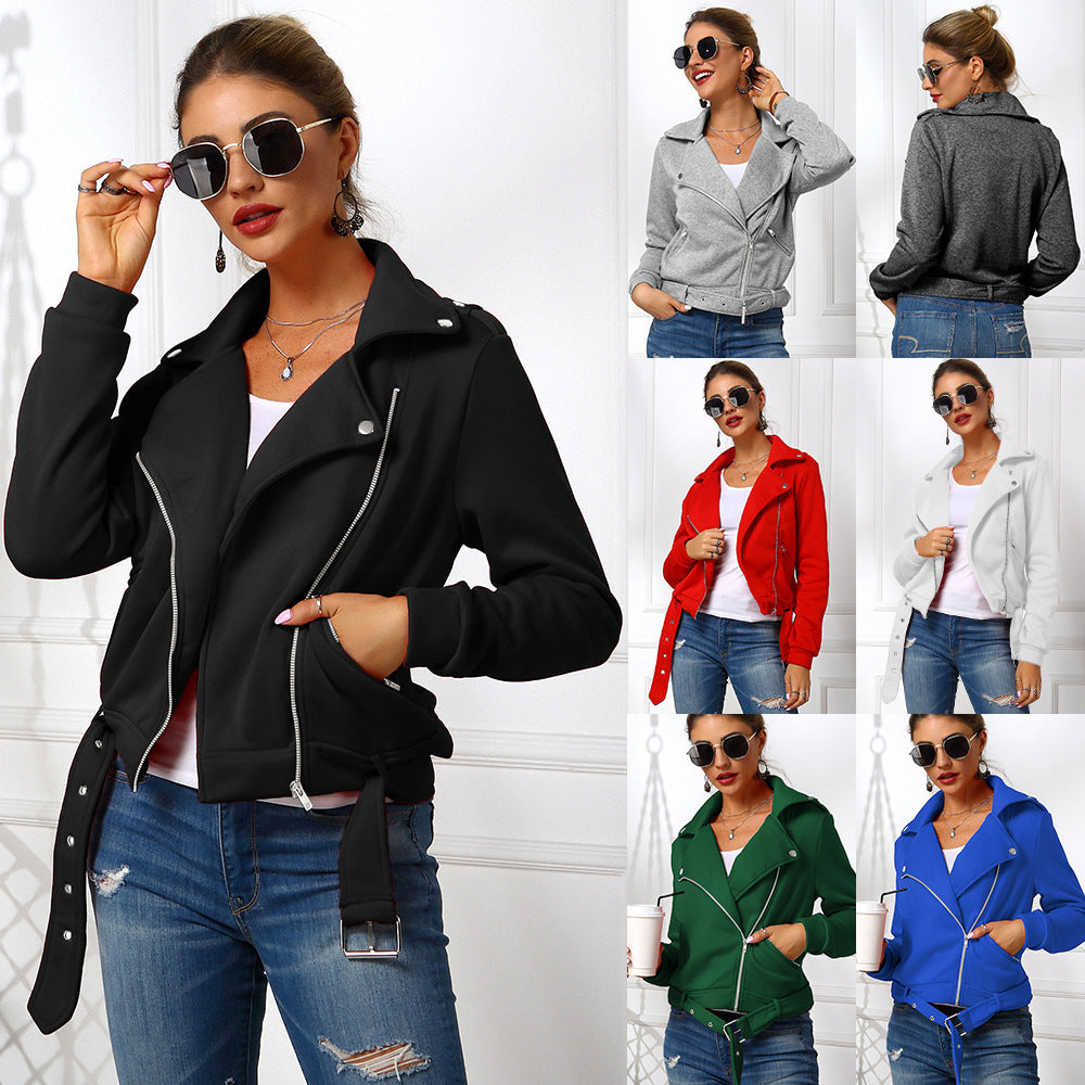 Damen edgy und stilvolle Bikerjacke mit Reißverschluss und praktischen Taschen EB