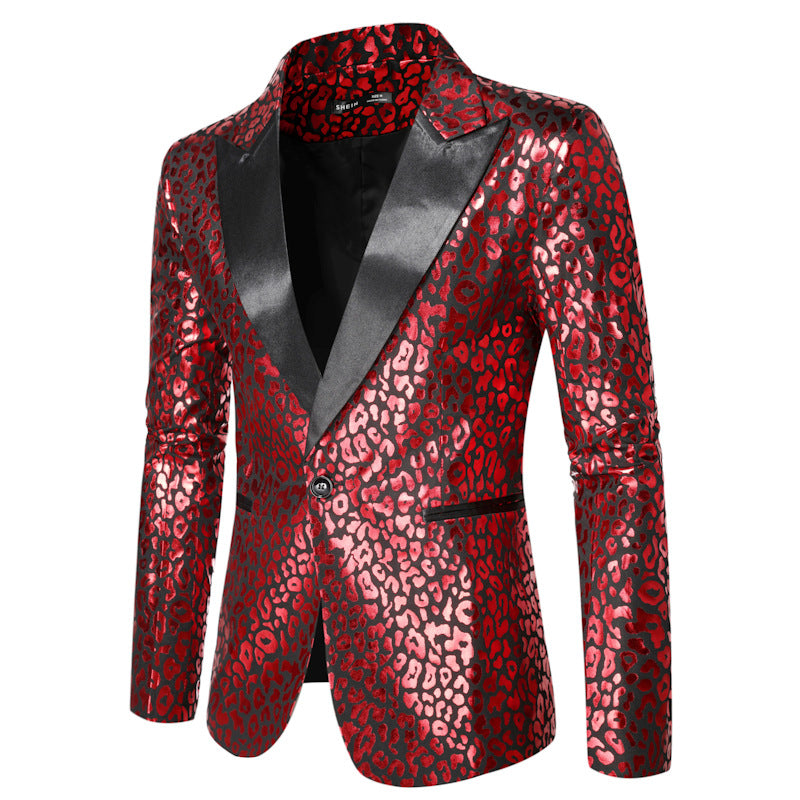 Herren eleganter Pailletten-Blazer mit modernem Leopardenmuster EB