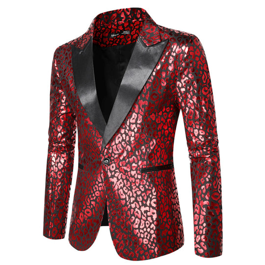 Herren eleganter Pailletten-Blazer mit modernem Leopardenmuster EB