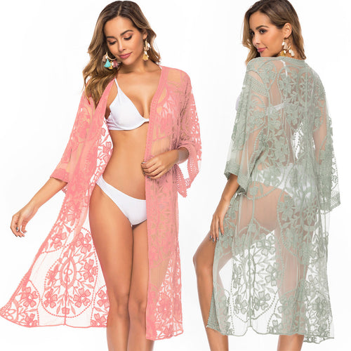 Damen Transparente Häkel-Strandtunika EB