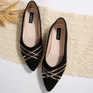 Damen elegante Ballerinas mit geschmackvollen Goldakzenten EB