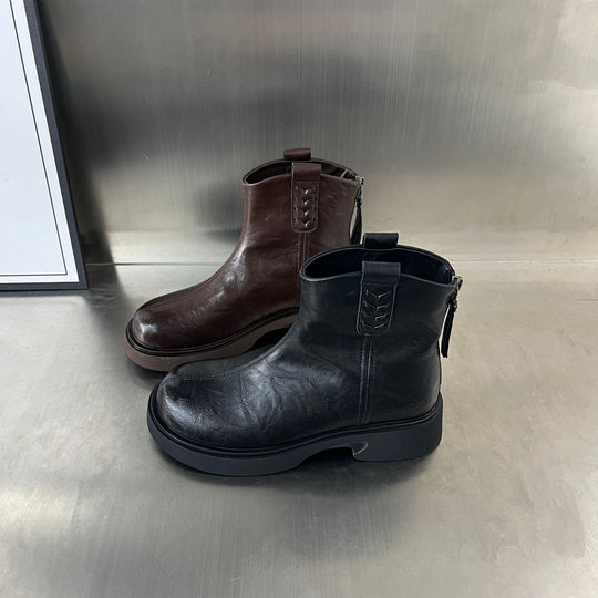 Damen Modische Leder-Stiefeletten mit robustem Plateau und feinem Zipper EB