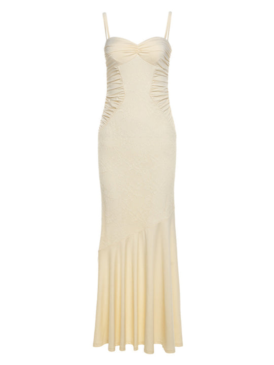 Damen Figurbetontes Maxikleid mit Spaghettiträgern und elegantem Drapierungsdesign EB