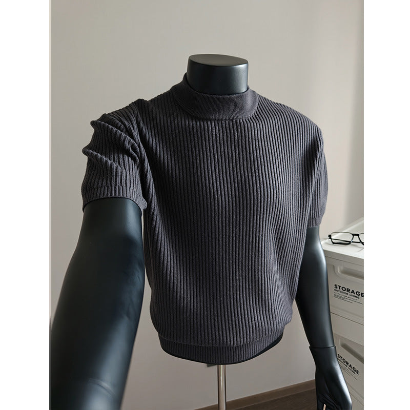 Herren nan kurzärmeliges Rippstrick-Shirt mit Stehkragen und schmaler Passform EB