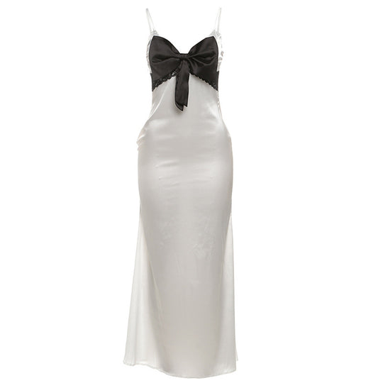 Damen Elegantes Satin-Nachtkleid mit Schleifen-Detail EB