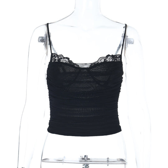 Damen Spaghetti-Träger Top mit Spitzenbesatz und figurformendem Schnitt EB